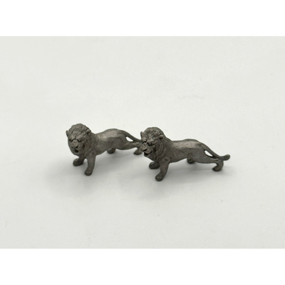 Vintage Pewter Lion Figurines Pair Mini Safari Animal Lions Desk‎ Decor Gift